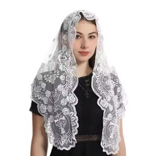 Lace Mantilla Catholic  Veil -  White Chalice pattern - White