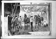 Old Change Finishing Touches Grooming Horses Hay Wagon Chickens 1876 Victorian