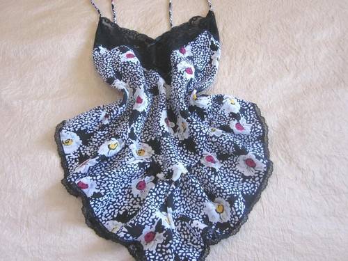 Black floral satin teddy - satin,