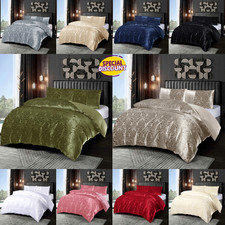 Crushed Velvet Damask Duvet Quilt Cover Bedding Set Double King Size Pillowcase