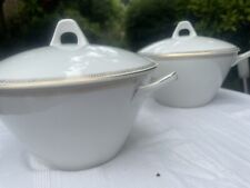 Large soup terrines X 2 In White With Gold Banding Porsgrund