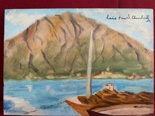 WINSTON CHURCHILL oil painting on  canvas, vtg stamped signed