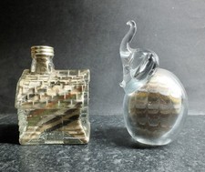 Vintage glass Isle of Wight Alum Bay Coloured Sand ELEPHANT plus Sand COTTAGE