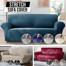 Stretch Sofa Covers Elasticated Foam Support Crushed Velvet Mink 1/2/3 Seater