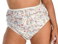 Delicate Adult Baby White Unicorn Print Plastic PVC Pants XXL - 38-42"