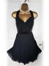 JONES + JONES Black Sequin Criss Cross Back Pleated Skater Dress, size 12 - NWOT