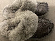 UGG Cosy all Metallic Glitter Slippers In Black And Grey Fur Size 11 Uk