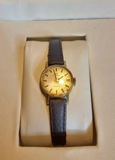 Vintage OMEGA Geneve Ladies Dress Watch Swiss Made Gold Plated Leather Strap