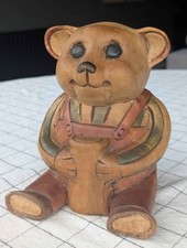 Carved Wooden Teddy Bear/ Sculpture Solid Figurine/ Vintage/ Heavy Unique