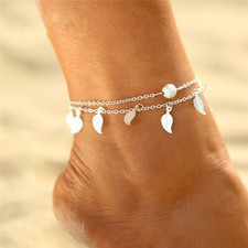 Silver Leaf Ankle Bracelet Women Anklet Adjustable Chain Foot Beach Jewelry Xmas