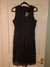 Womens Lined Lace Navy Dress