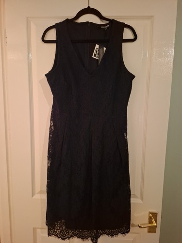 Womens lined lace navy dress - lace,