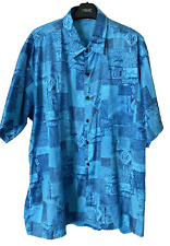 Thai Silk Shirt Blue Mix Short Sleeve Retro Summer Vibes Pocket Size XL P-Pit 24