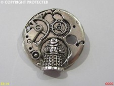steampunk brooch badge silver mechanical clock workings dalek Dr Who timelord