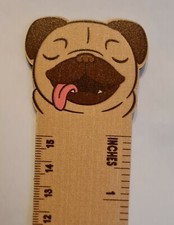'Pug Dog' Wooden Ruler 15cm Birthday School Pet ECO Friendly Brown