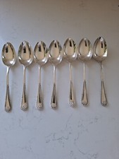 Vintage Silverplated Dessert Spoon x7 EPNS A1 Feather Edge Cutlery