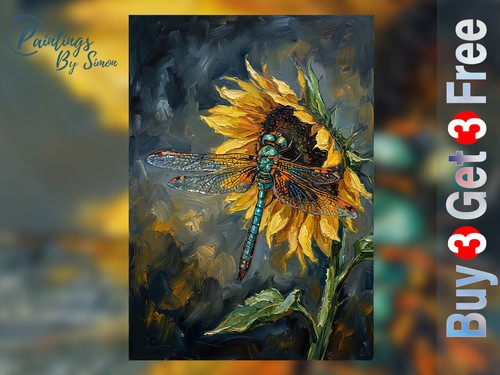 Dragonfly sunflower 5x7 - dragonfly,