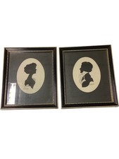 Cameo Silhouette Portrait Pair A Thompson Framed Art Drawings Set Signed PPWH