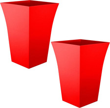 2 X Large Milano Tall Planter Square Plastic Garden Flower Plant Pot Gloss RED