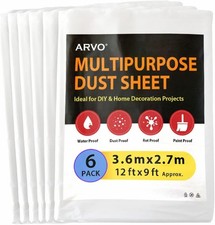 ARVO Extra Large Plastic Dust Sheets Pack of 6 for Decorating - 3.6m x 2.75m