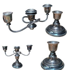 Vintage Silver Candelabra 3 Arm Candle Holder Ornate Copper Table Decor Piece