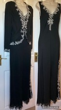 J TAYLOR 100%SILK 2 Piece jacket/dress Maxi . Black/Ivory/sparkle hintSize 12