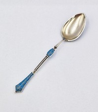 ANTIQUE NORWEGIAN STERLING SILVER CLOISONNE ENAMEL COFFEE SPOON c1900