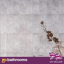 Jaelyn Grey Mottled  Rectangle Brick Gloss Porcelain Wall Tile | 100x300mm