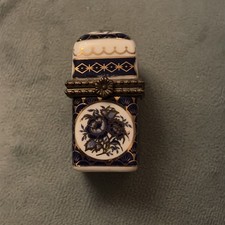 Vintage Limoges blue gold white Trinket Box Mini Perfume Bottle 