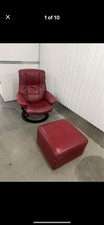 Red Ekornes Mayfair Stressless Recliner Chair And Square Ottoman Stool (medium)