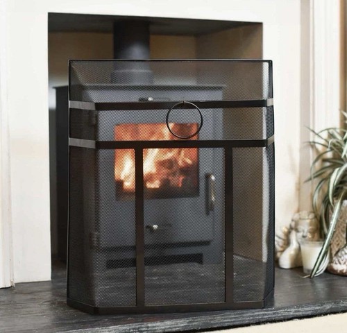 Black metal mesh fireguard - black,