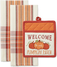 DII Fall Kitchen Décor Collection Dish Towel & Potholder Hostess Gift Set, Pumpk