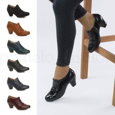 Womens ladies mid heel button brogues 50s 60s vintage style ankle shoe boots