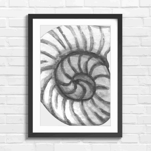 Blue watercolor nautilus - watercolor, shell