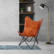 Vintage New Leather Handcrafted Folding Butterfly Chair With Stand For Realaxing