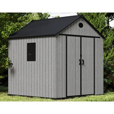 8 x 8ft Plastic Garden Storage Shed Includes Floor Base Strudy House Double Door