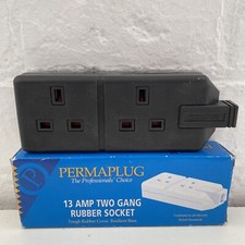 13AMP TWO GANG RUBBER SOCKET PERMAPLUG BLACK HEAVY DUTY