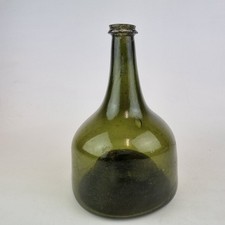 Antique 18thC Mallet Shaped Green Glass Bottle 20cm High