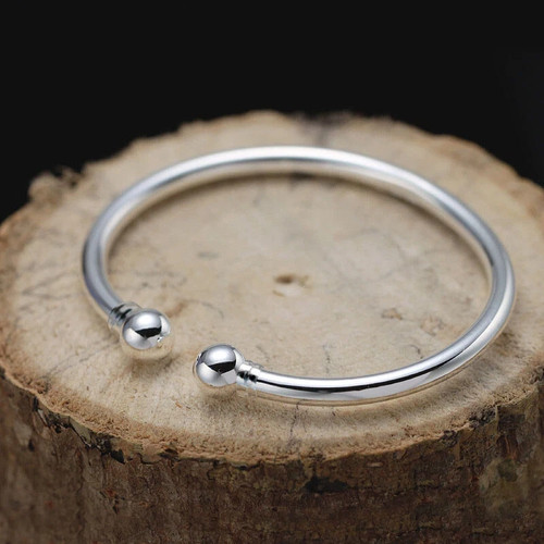 Silver smooth torque bangle - smooth,
