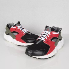 Nike Huarache Run GS Trainers UK 6 Black Red Sports Gym Lace Up Shoes