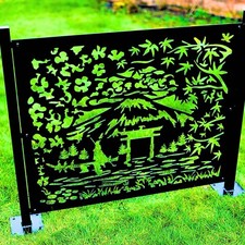 Metal Japanese Garden Fencing Panels 4 ft Decorative Steel Privacy Screens Posts