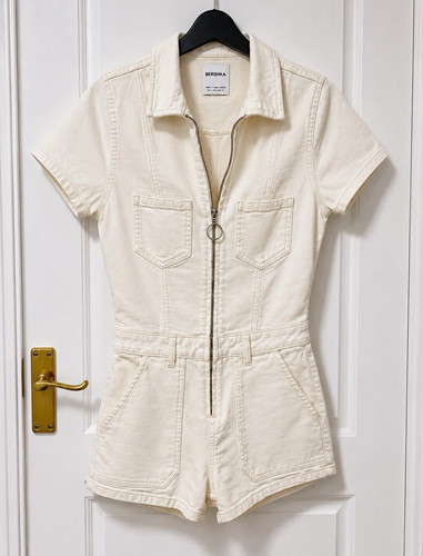 Bershka beige denim zip front - denim,