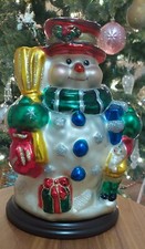 Thomas Pacconi classic. Mercury Glass. Christmas Snowman with wooden base.