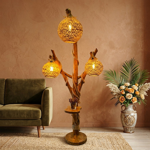 Rustic solid wood floor - wood, lamp