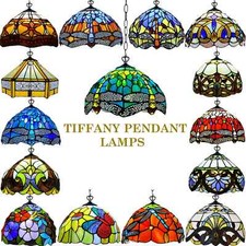 Tiffany Style Pendant Lamps Handcrafted Art Stained Glass Shade Decoration Light