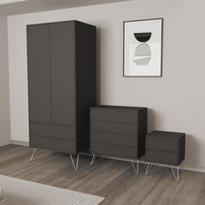 3 Piece Modern Bedroom Furniture Bedside Table Wardrobe Set Chest of Drawers