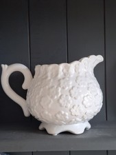 Vintage White Ceramic Flower Jug Raised Design