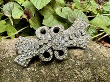 Art Deco Bow French Paste/Rhinestone Duette Clip Brooch