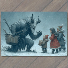 POSTCARD Krampus Snow Children Gifts Winter Monster Christmas Myth Holiday Card