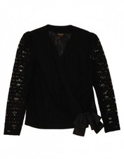 SIMON ELLIS Womens See Through Wrap Blouse Top UK 12 Medium Black Rayon DR19